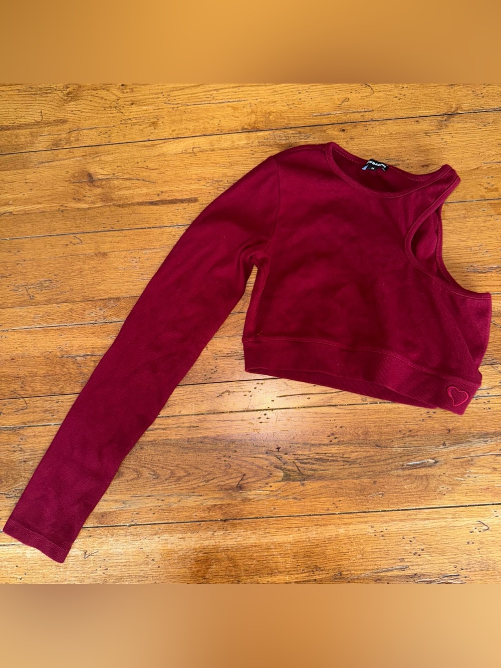 Waydamnin Red Maroon One Shoulder Cutout Crop Top Size M